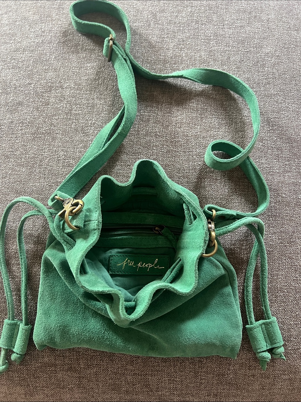 Free People Emerald Green Suede Drawstring Crossbody